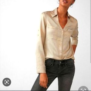 Express Shimmery Gold Portofino Long Sleeve Shirt